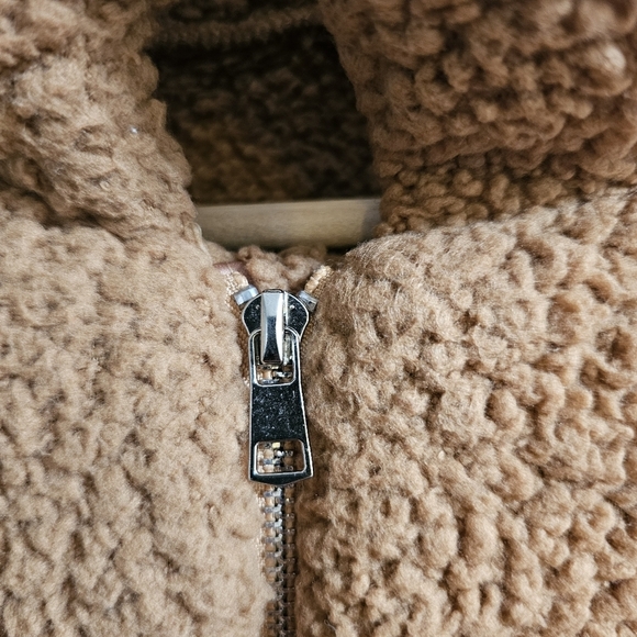 Camel Brown Zip-up Teddy Sweater Size M - Picture 6 of 10